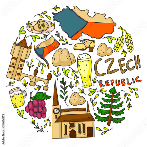 Czech Republic. Vector icons and symbols. Image for banners, posters, background.