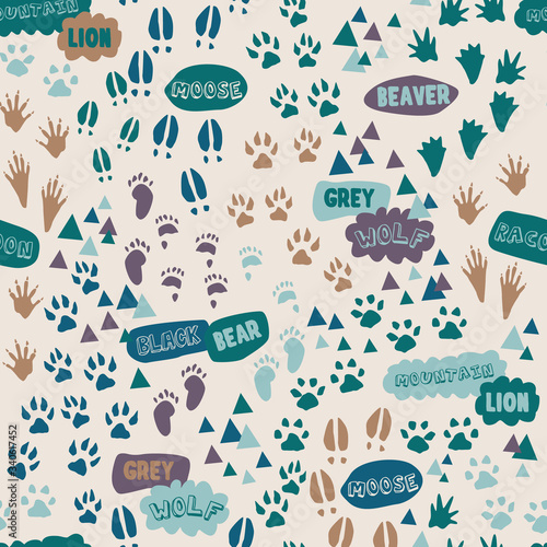 Animal tracks foot print trails. Great for home decor, wrapping, scrapbooking, wallpaper, gift, kids. 