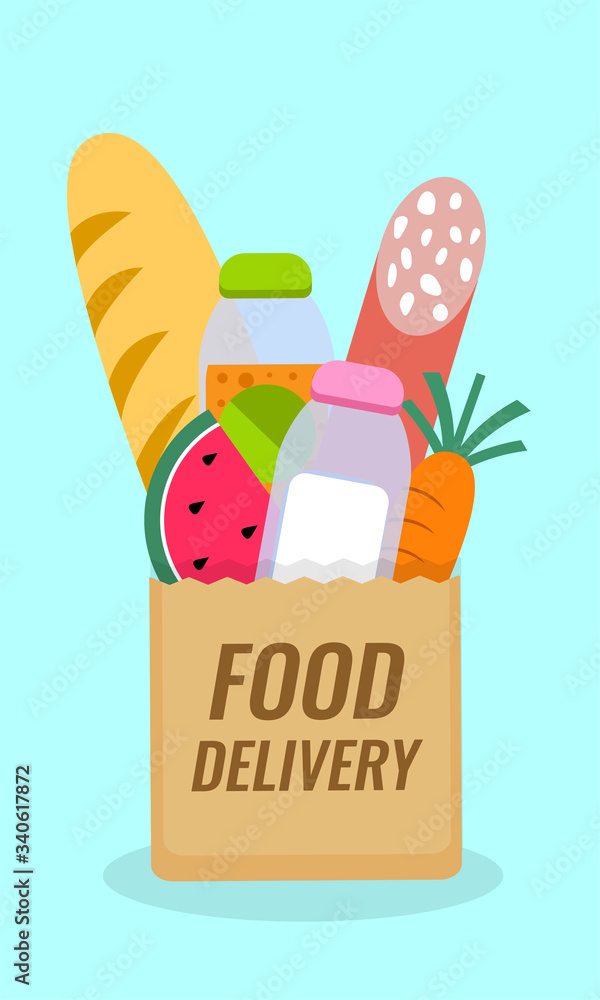 Food Delivery. Bag icon with food. Vector illustration Food Delivery. Bag icon with food. Vector illustration