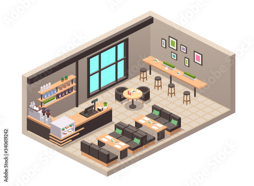 Vector realistic illustration isometric cafe