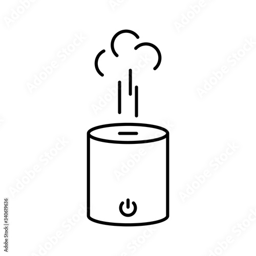Humidifier with steam jet. Linear icon of cylindrical electronic device for wetting indoor air. Illustration for fight against dry skin, good for breathing. Contour vector of home diffuser or purifier