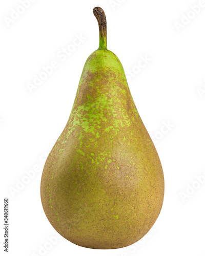 Green conference pear isolated on white background, clipping path, full depth of field