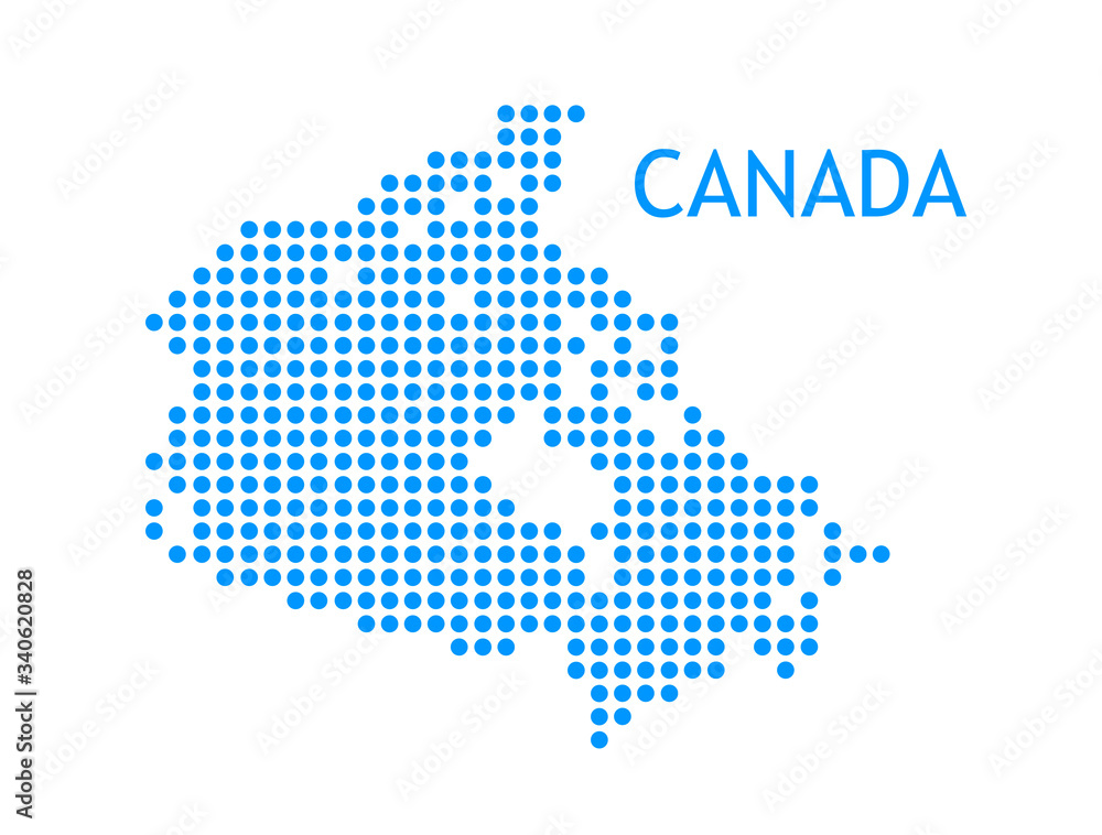 Vector outline of Canada in blue creative pixelated doted style. Silhouette of Canadian contour map.