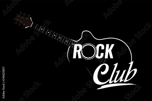 Guitar illustration with cation Rock Club for Music Club or Bar - Vector illustration on black color.
