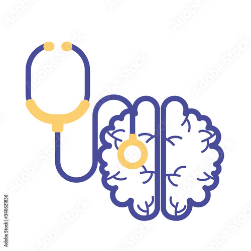 brain with stethoscope mental health line style