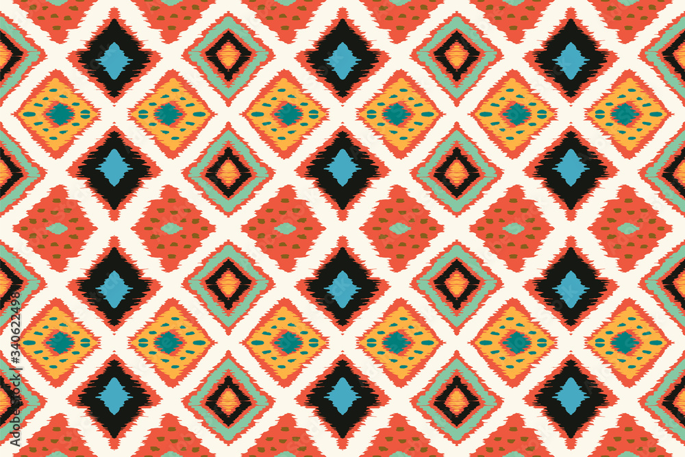 Ikat geometric folklore ornament with diamonds. Tribal ethnic vector texture. Seamless striped pattern in Aztec style. Folk embroidery. Indian, Scandinavian, Gypsy, Mexican, African rug. Ikat geometric folklore ornament with diamonds. Tribal ethnic vector texture. Seamless striped pattern in Aztec style. Folk embroidery. Indian, Scandinavian, Gypsy, Mexican, African rug.