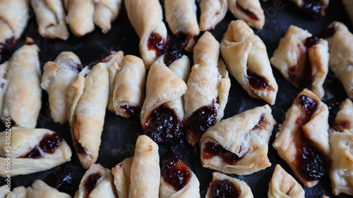 Puff pastry baked - croissants with jam