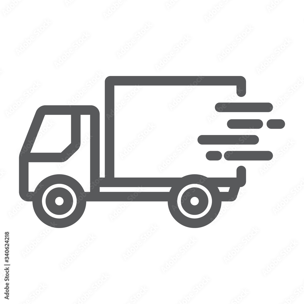 Fast shipping delivery line icon, logistic and delivery, truck sign vector graphics, a linear icon on a white background, eps 10. Fast shipping delivery line icon, logistic and delivery, truck sign vector graphics, a linear icon on a white background, eps 10.