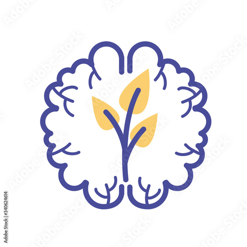 brain with plant mental health line style icon