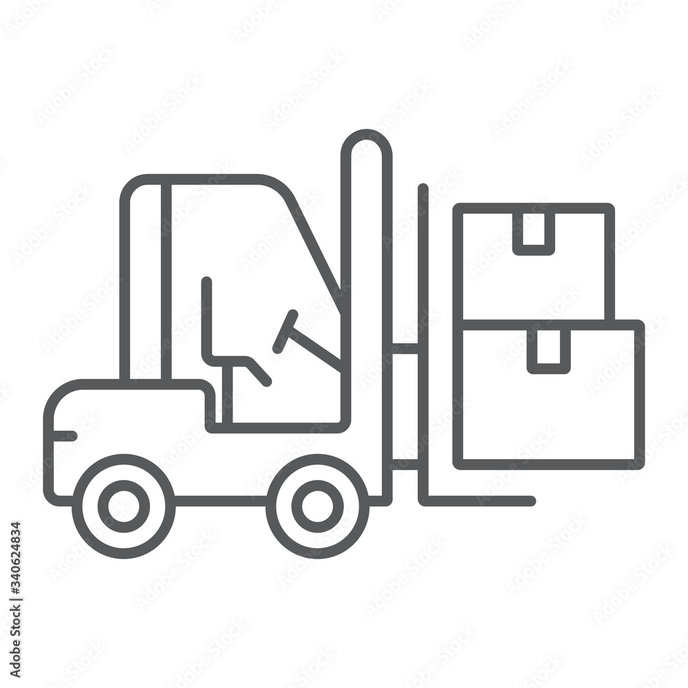 Forklift truck thin line icon, logistic and delivery, bendi truck with boxes sign vector graphics, a linear icon on a white background, eps 10. Forklift truck thin line icon, logistic and delivery, bendi truck with boxes sign vector graphics, a linear icon on a white background, eps 10.