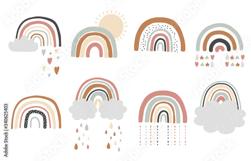 Doodle rainbow object set with sun,cloud,rain. illustration for logo,sticker,postcard,birthday invitation.Editable element