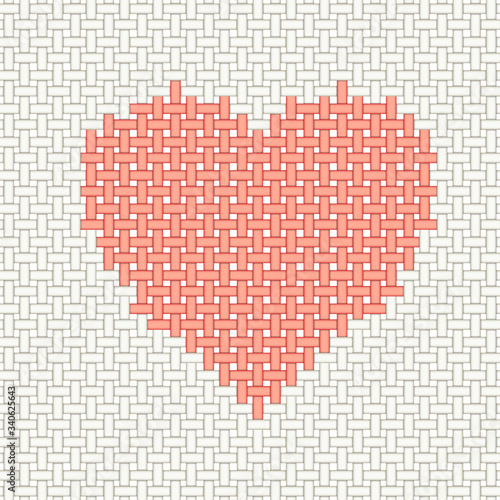 Heart embroidered on fabric. Vector illustration.