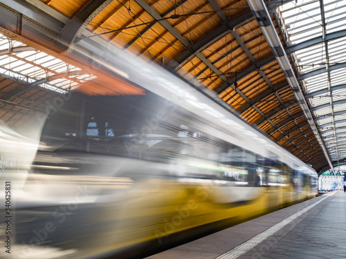 Train on the platform at main railway station in WROCŁAW - 