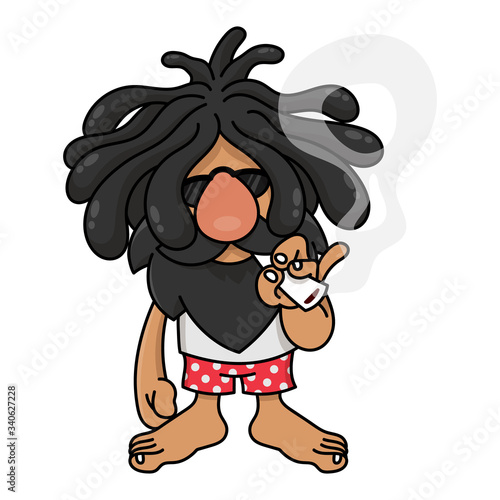 Guy With dreadlocks Hairstyles wearing sunglasses and pajamas smoking cannabis Cartoon Vector