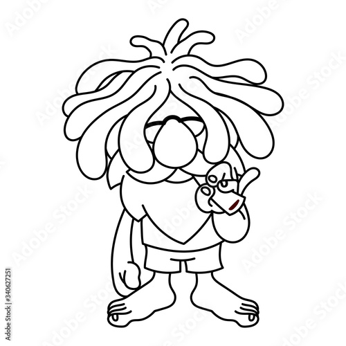 Guy With dreadlocks Hairstyles wearing sunglasses and pajamas smoking cannabis Coloring Book Cartoon Vector