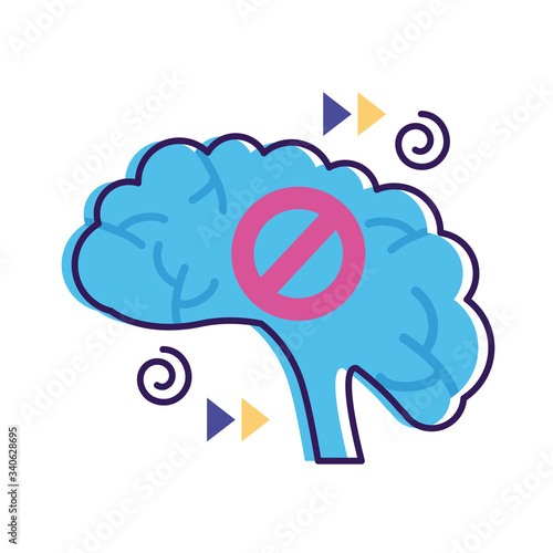 brain with denied symbol mental health flat style