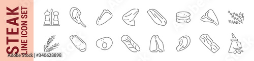 Beef steak vector isolated line icon set. Grilling BBQ. Barbecue & grill.