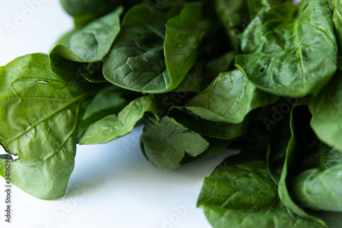 Bunch of green spinach on white background