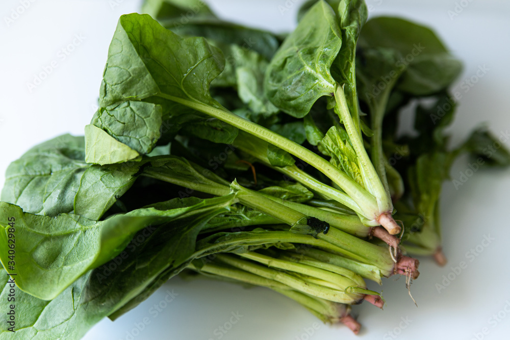 Fototapeta premium Bunch of green spinach on white background