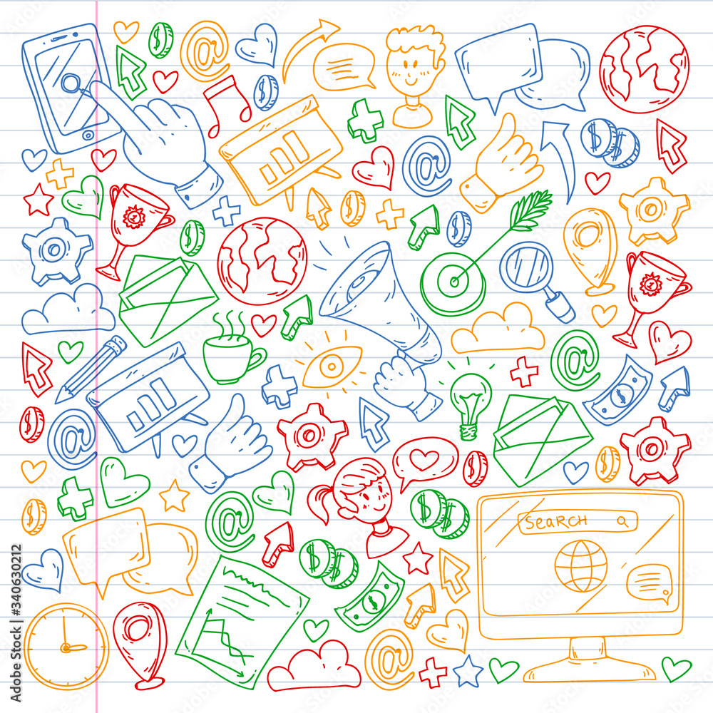 Digital marketing, social media, communications, management. Background for banners. Digital marketing, social media, communications, management. Background for banners.