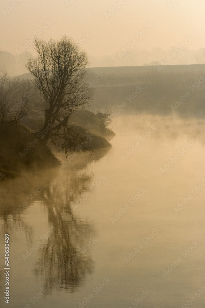 Mglisty poranek nad rzeką