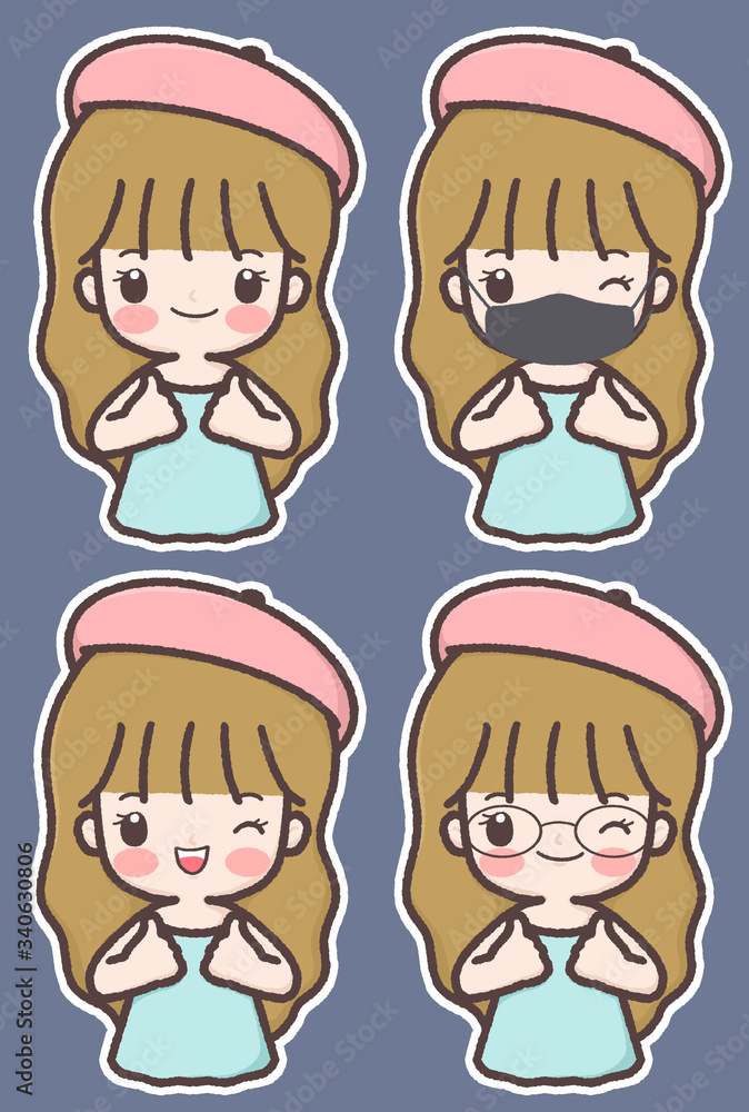 Long hair girl. Cute cartoon wearing protective mask.
Long hair girl. Cute cartoon wearing protective mask.