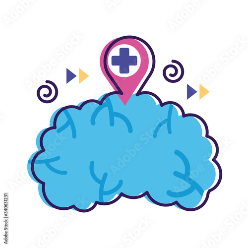 brain with pin and cross mental health flat style