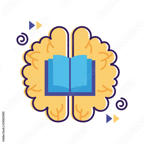 brain with book mental health flat style