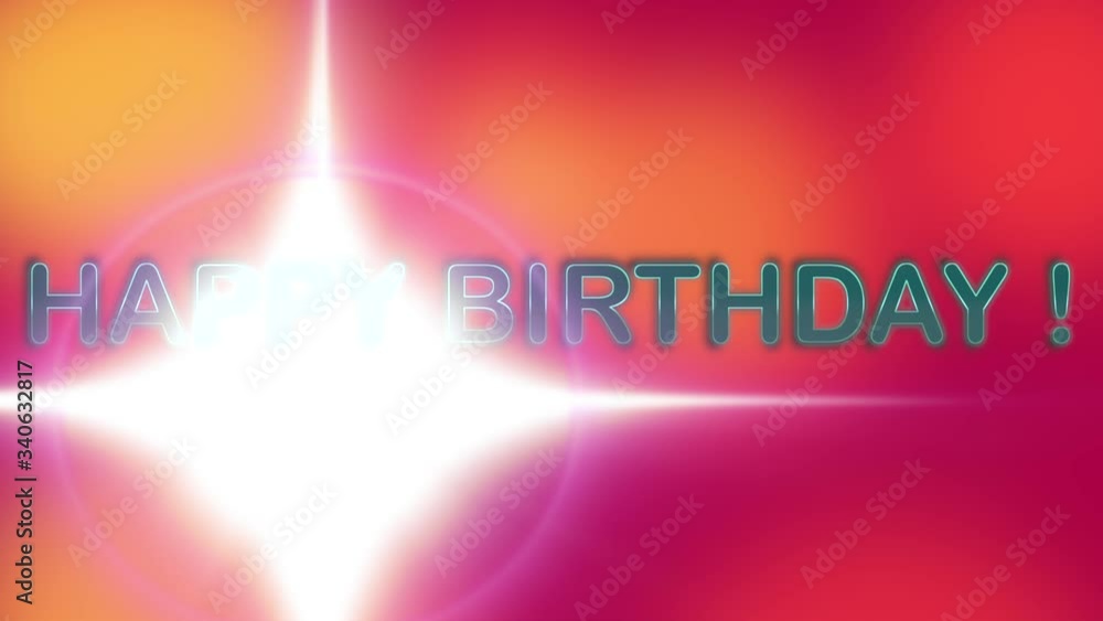 Happy birthday bleu, dynamique avec étoiles sur fond rose et jaune mouvant