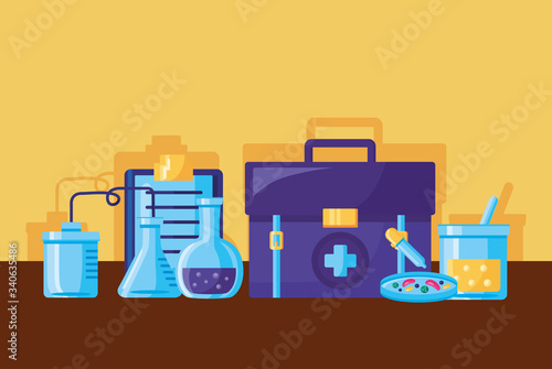 covid19 pandemic poster with laboratory search vaccine