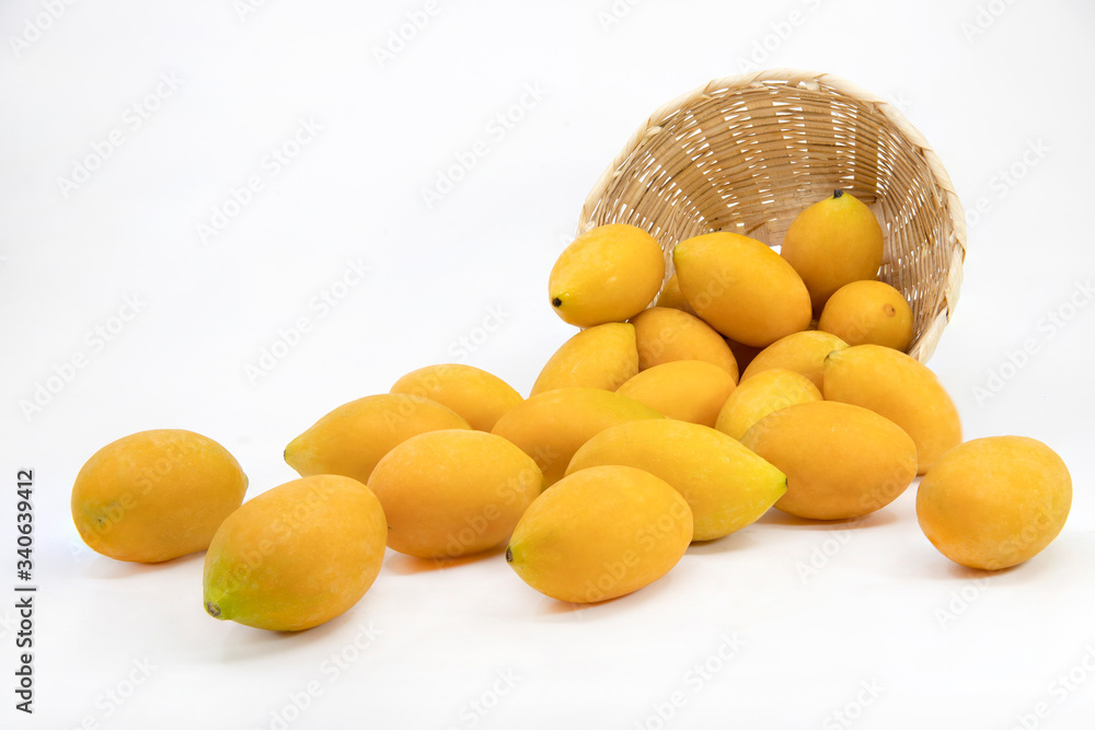 Fresh ripe Marian Plum, Mayongchid, Maprang, Plum Mango on white background, tropical Thai fruit Fresh ripe Marian Plum, Mayongchid, Maprang, Plum Mango on white background, tropical Thai fruit