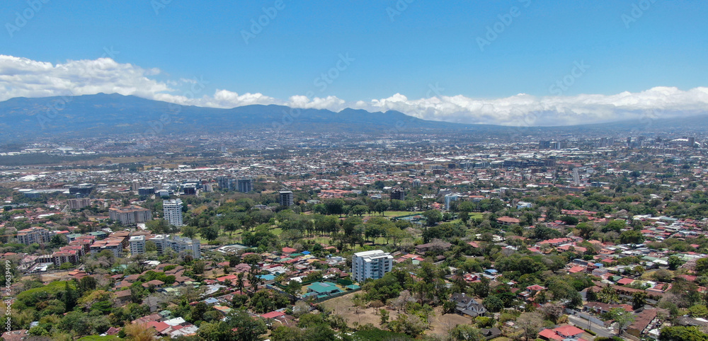 Aerial view of Escazu, Costa Rica including the Costa Rica Country Club and La Paco neighborhood