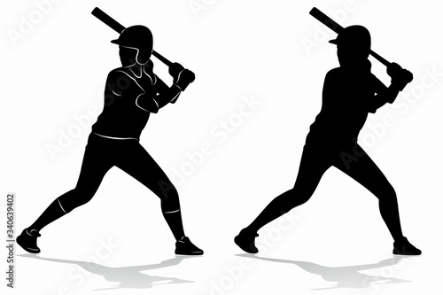 silhouette of a softball woman player, vector drawing
