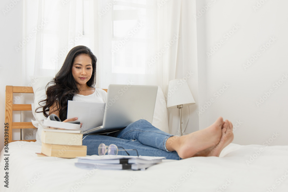 An Asian woman Education online from home. An Asian woman Education online from home.