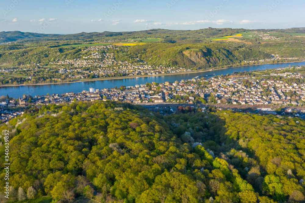 Aerial view of the Rhine Valley and the Cities Remagen and Erpel Germany