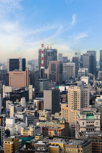 Cityscape of Tokyo city, japan. Aerial skyscraper view of office building and downtown of tokyo © lukyeee_nuttawut
