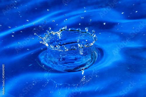 Close up on water drop crown From the water pattern beautiful Art blue Reflection Backdrop Texture