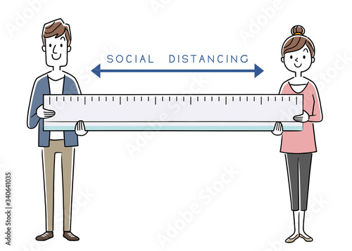 Stock illustration: Social distancing,leave to prevent infection