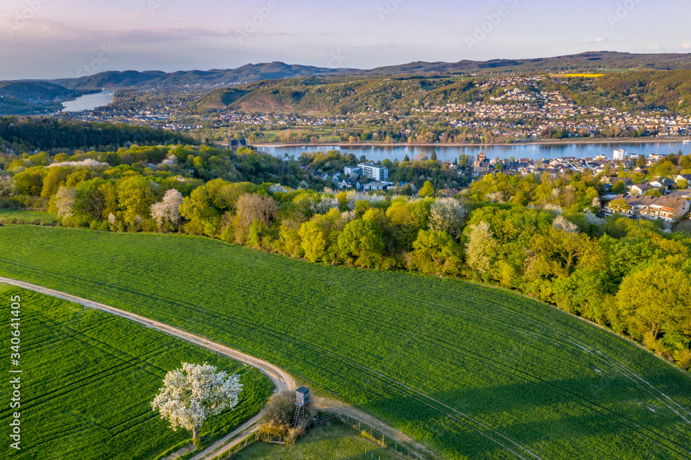 Aerial view of the Rhine Valley and Remagen  countryside  Germany