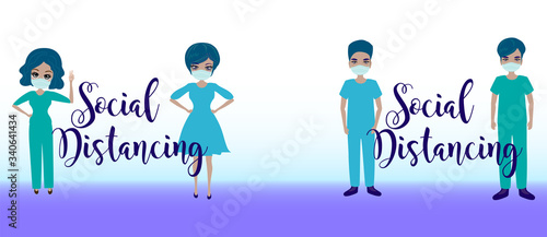 Coronavirus self-protection signs, wear protective mask, social distancing, physical distancing.	