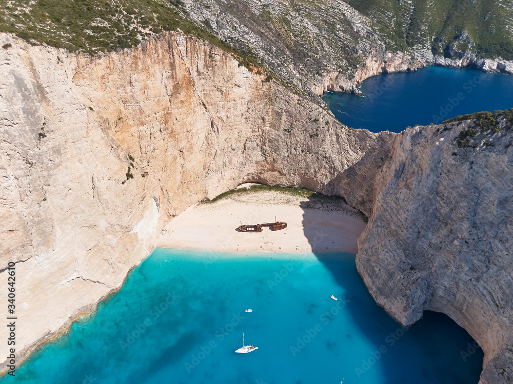 Navagio Beach in Zakynthos Island, Greece. Aerial Shot Navagio Beach in Zakynthos Island, Greece. Aerial Shot