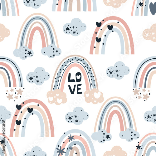 seamless pattern with pastel rainbow and cloud - vector illustration, eps