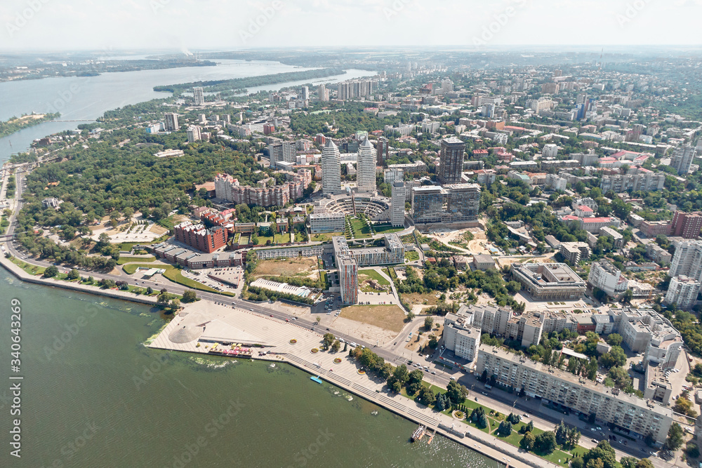 Aerial panorama view in Dnipro, Ukraine.
