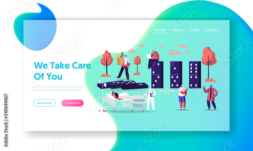 Social Distancing Landing Page Template. People Keep Distance in Public Society to Protect from Covid-19 Coronavirus Outbreak Spreading. Characters Protect from Viruses. Cartoon Vector Illustration