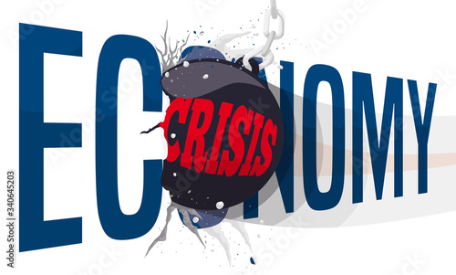 Wrecking Ball Smashing Economy Wall due Financial Crisis, Vector Illustration