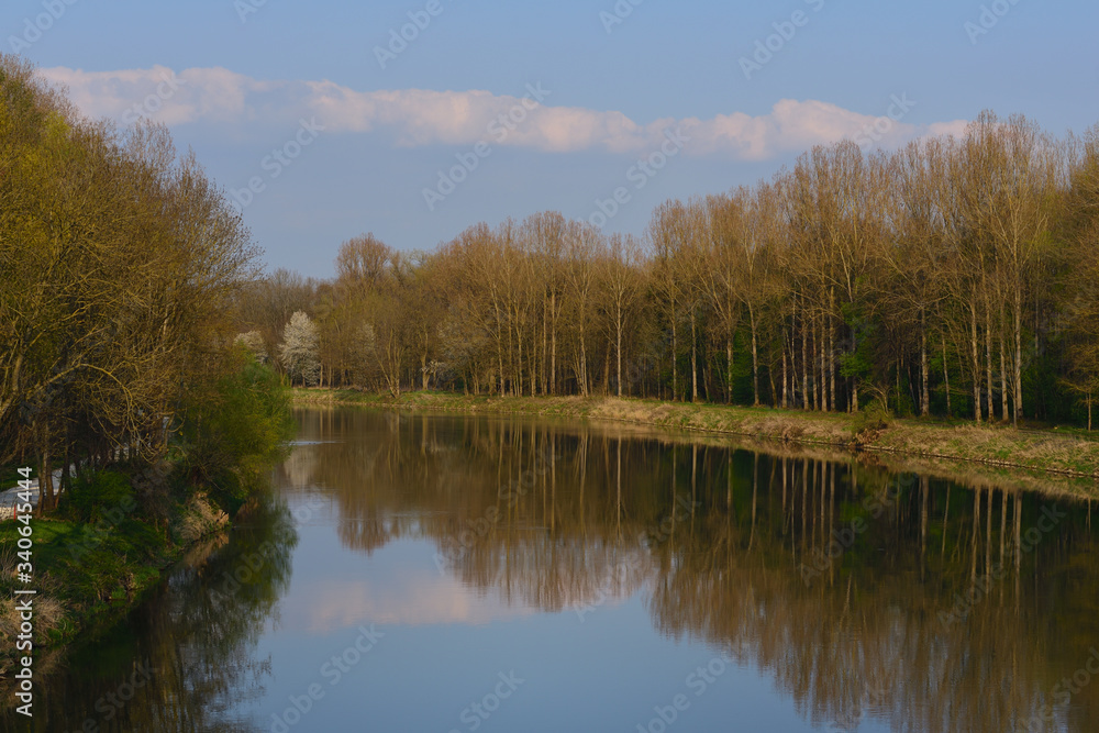 The Danube near Dillingen in Bavaria / Germany, in spring flows gently in spring The Danube near Dillingen in Bavaria / Germany, in spring flows gently in spring