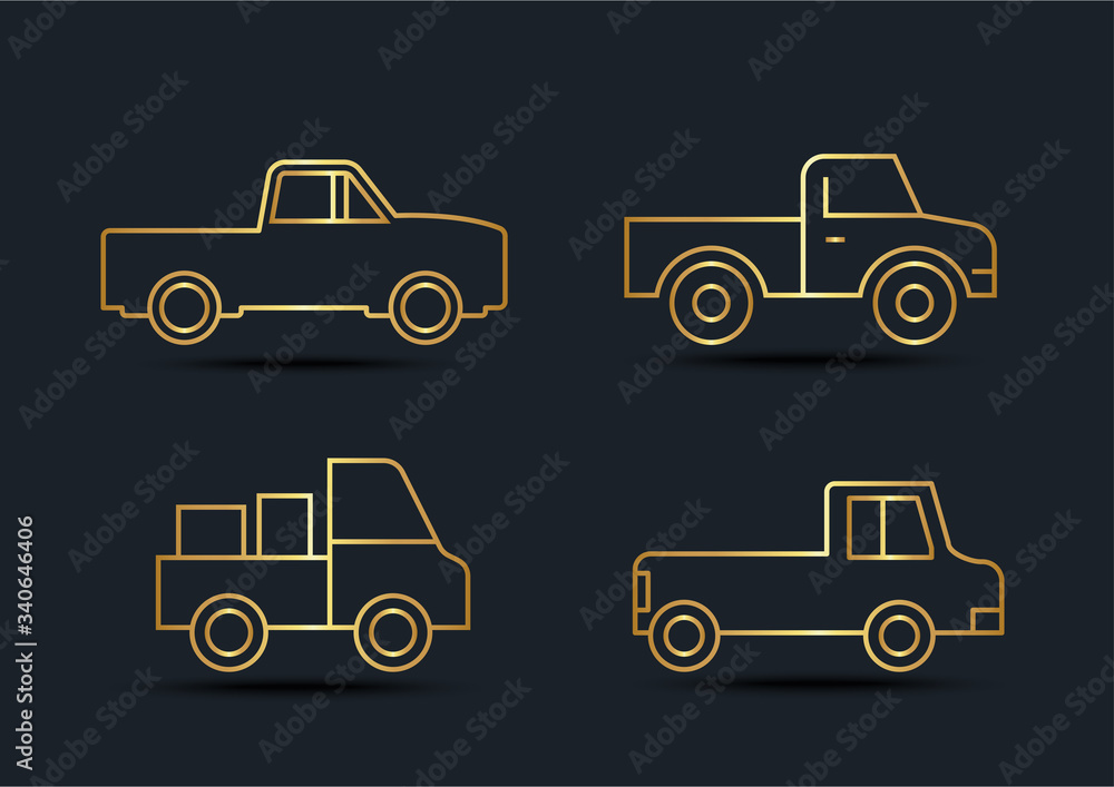 Abstract background of Pickup truck sets, transportation, Gold color, vector illustrations Abstract background of Pickup truck sets, transportation, Gold color, vector illustrations