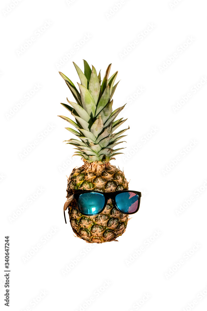 Pine Apple wearing sunglasses isolated on white background