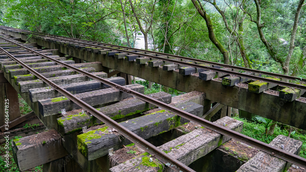 The landscape of old train tracks (railway) railroad bridge in forest background. The landscape of old train tracks (railway) railroad bridge in forest background.
