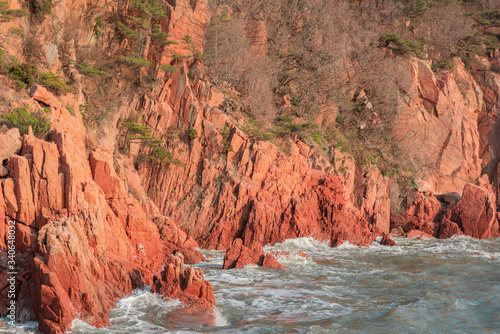 Wallpaper Mural Westbound rocky shore of with red rocks during high tide. Late afternoon view. Torontodigital.ca
